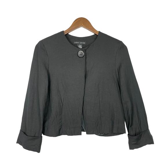 Larry Levine | Women's Black Linen Blend Single Button Chic Cropped Jacket - Picture 1 of 8
